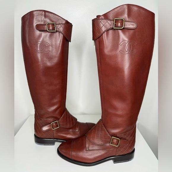 Chanel Brown Leather High Riding Boots - Iconic Elegance and Designer Luxury - Picture 1 of 8